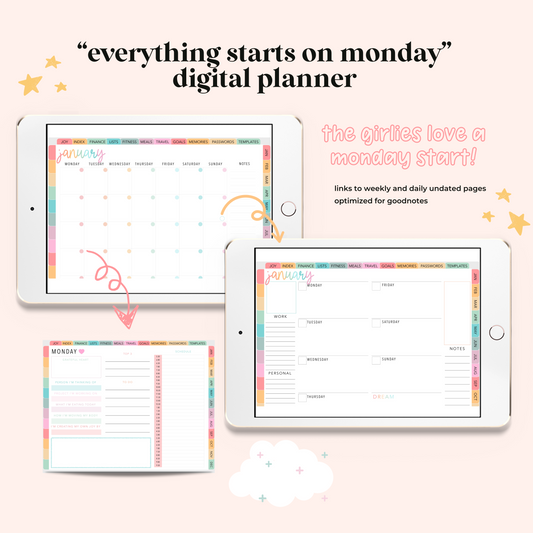 Everything Starts on Monday Digital Undated Planner for Ipad Planning