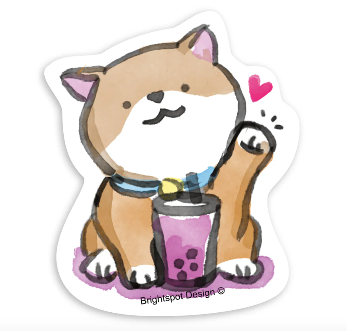 Shiba Boba Sticker - @brightspotdesign